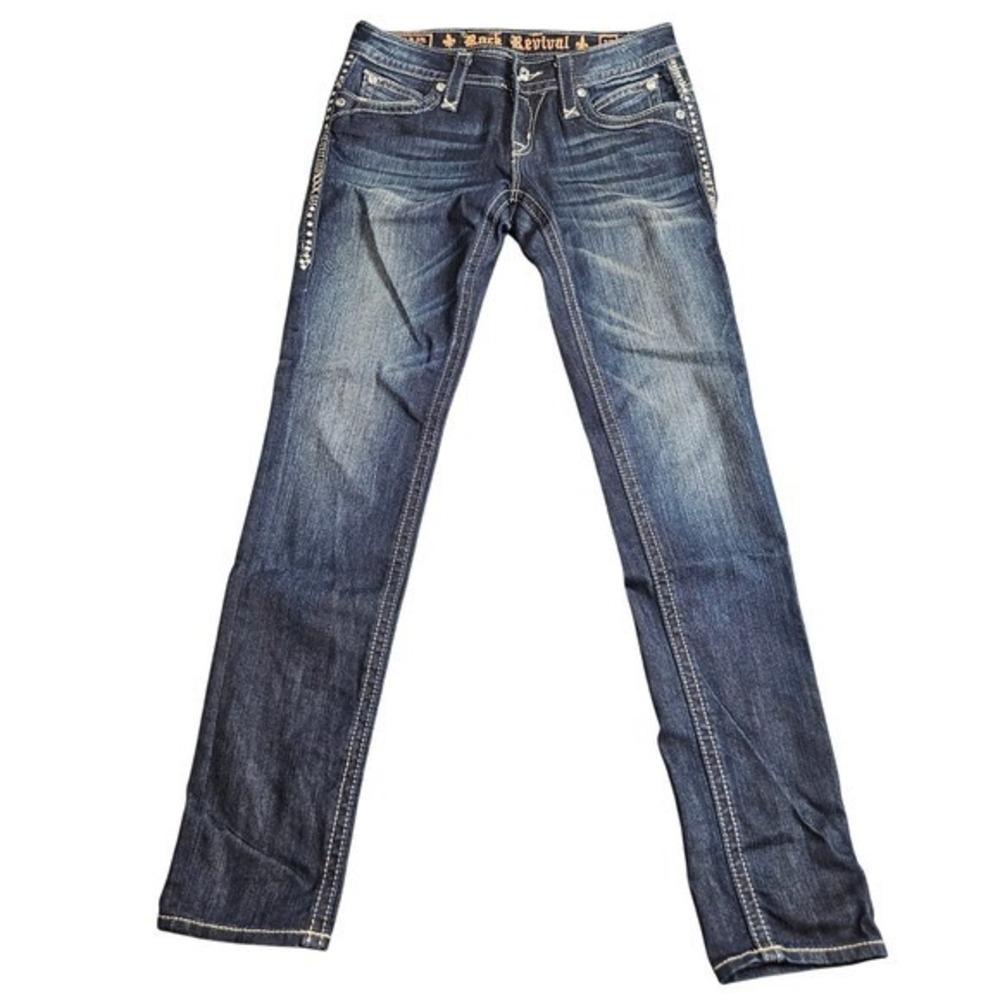 Rock Revival Johanna Skinny Jeans Womens 27 Blue Rhinestone Streetwear McBling